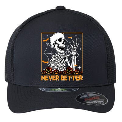 Halloween Shirts Never Better Skeleton Funny Skull Flexfit Unipanel Trucker Cap