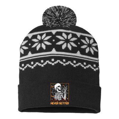 Halloween Shirts Never Better Skeleton Funny Skull USA-Made Snowflake Beanie