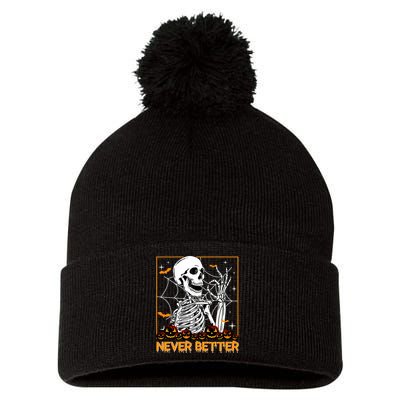 Halloween Shirts Never Better Skeleton Funny Skull Pom Pom 12in Knit Beanie