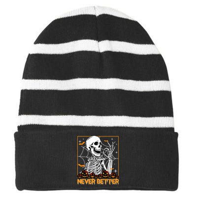 Halloween Shirts Never Better Skeleton Funny Skull Striped Beanie with Solid Band