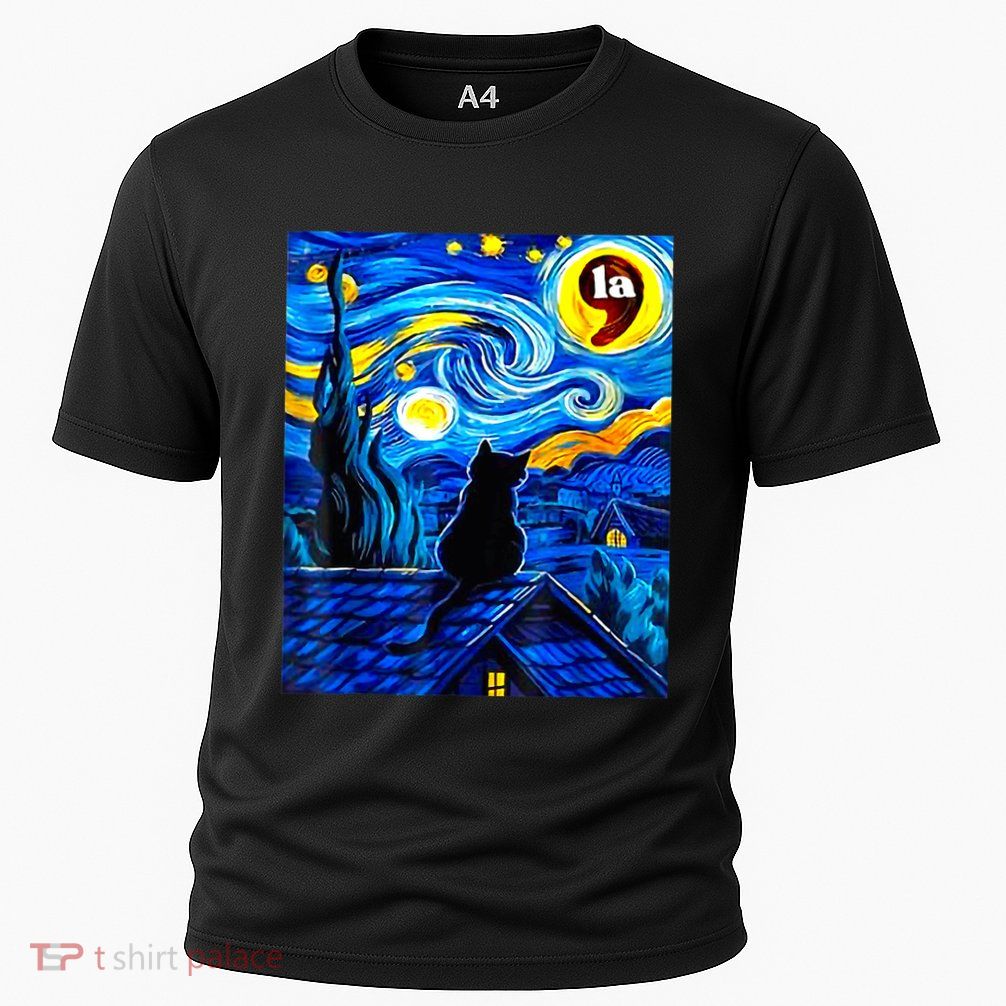 Halloween Starry Night Black Cat Comma La Kamala Harris Performance Shirt