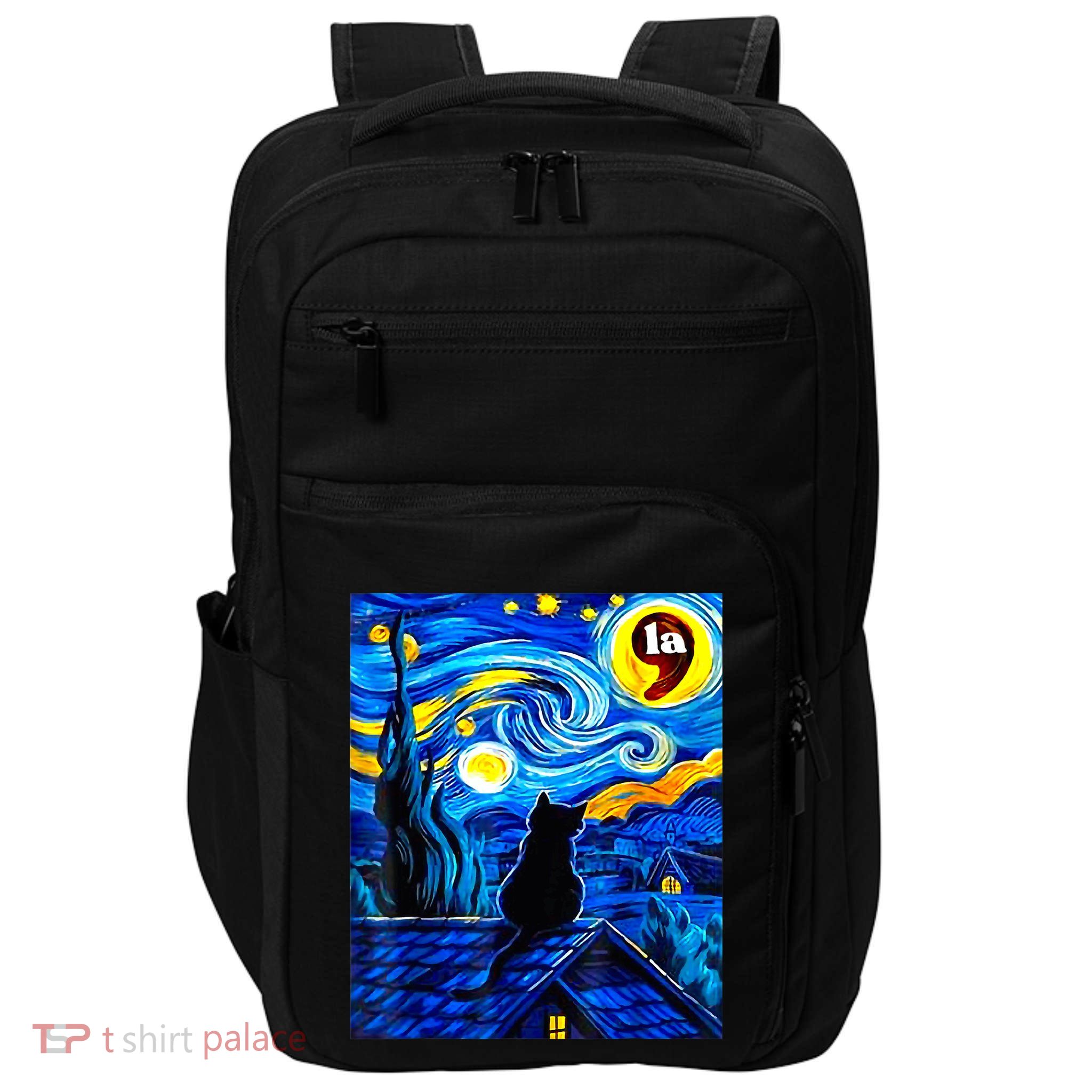 Halloween Starry Night Black Cat Comma La Kamala Harris Impact Tech Backpack