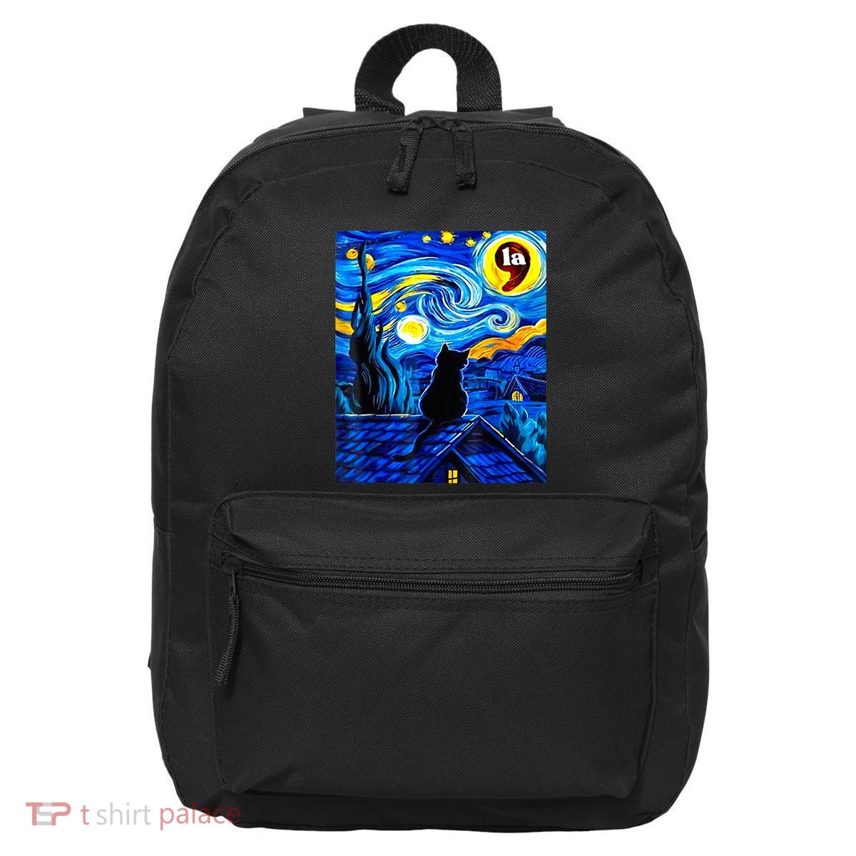 Halloween Starry Night Black Cat Comma La Kamala Harris 16 in Basic Backpack