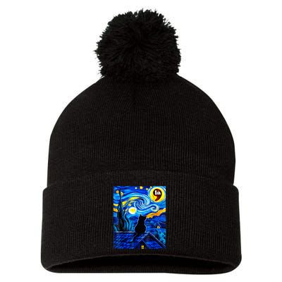 Halloween Starry Night Black Cat Comma La Kamala Harris Pom Pom 12in Knit Beanie
