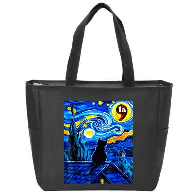 Halloween Starry Night Black Cat Comma La Kamala Harris Zip Tote Bag