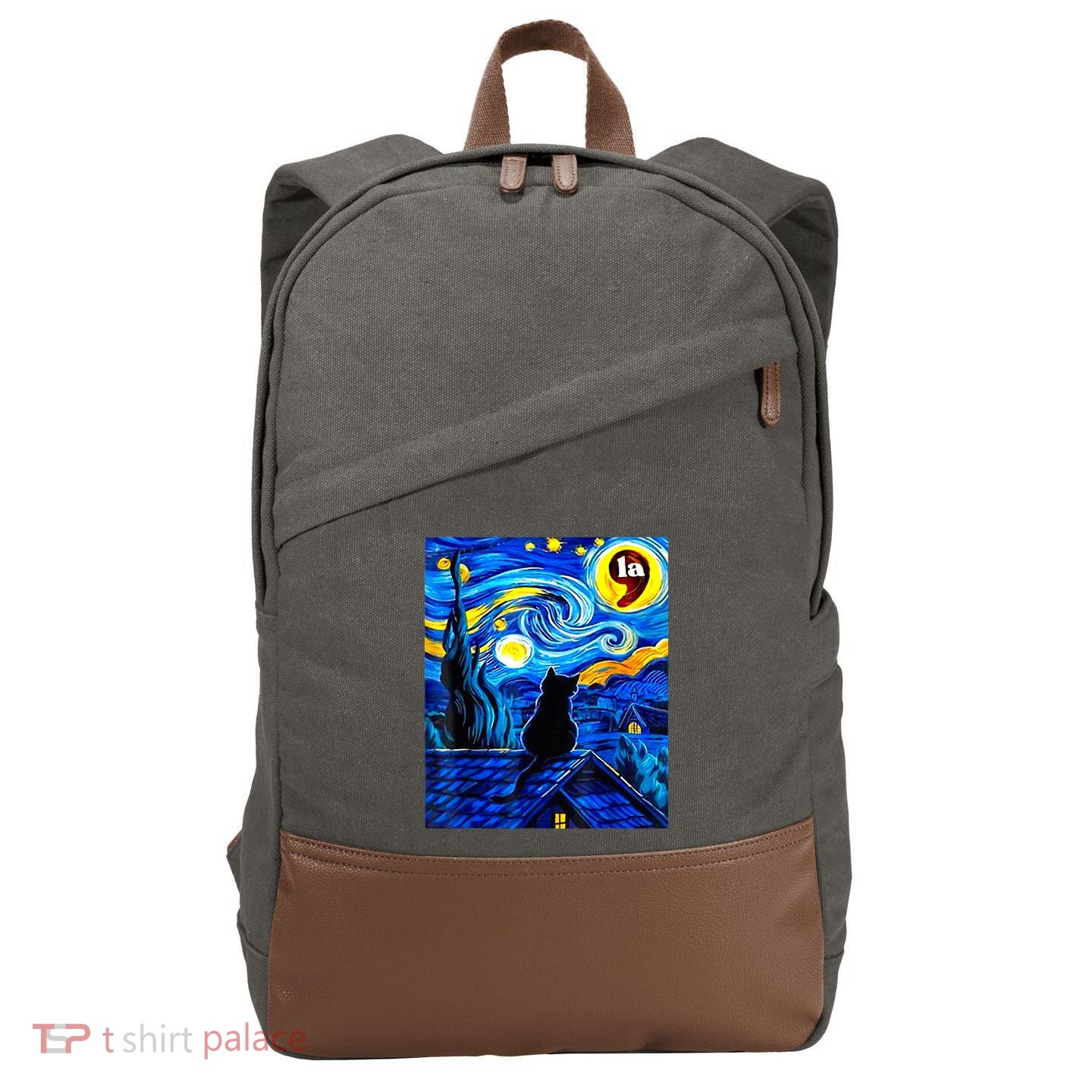 Halloween Starry Night Black Cat Comma La Kamala Harris Cotton Canvas Backpack