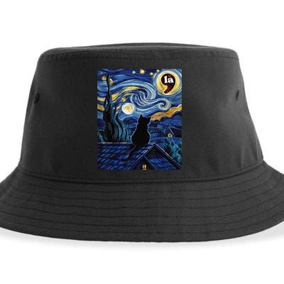 Halloween Starry Night Black Cat Comma La Kamala Harris Gift Sustainable Bucket Hat