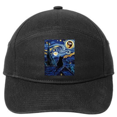 Halloween Starry Night Black Cat Comma La Kamala Harris Gift 7-Panel Snapback Hat