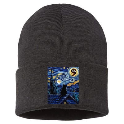 Halloween Starry Night Black Cat Comma La Kamala Harris Gift Sustainable Knit Beanie