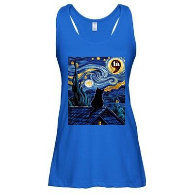 Halloween Starry Night Black Cat Comma La Kamala Harris Ladies Essential Flowy Tank