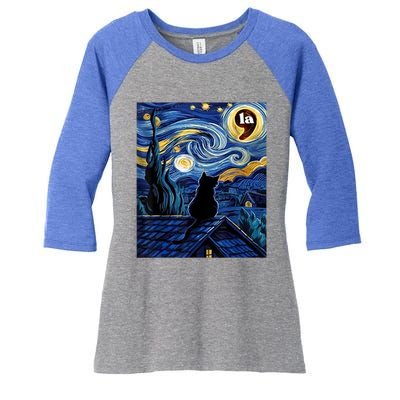 Halloween Starry Night Black Cat Comma La Kamala Harris Women's Tri-Blend 3/4-Sleeve Raglan Shirt