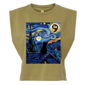 Halloween Starry Night Black Cat Comma La Kamala Harris Garment-Dyed Women's Muscle Tee