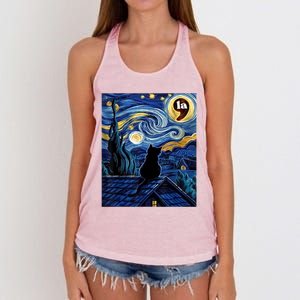 Halloween Starry Night Black Cat Comma La Kamala Harris Women's Knotted Racerback Tank