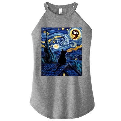 Halloween Starry Night Black Cat Comma La Kamala Harris Women’s Perfect Tri Rocker Tank