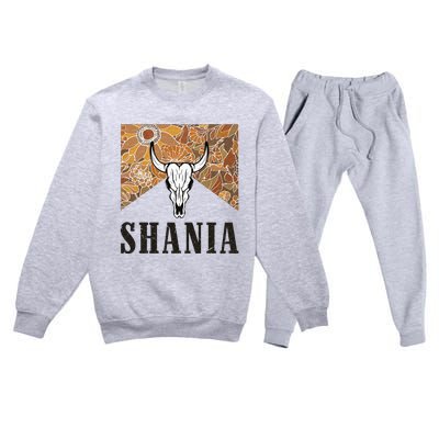 Howdy Shania Name Bull Skull Punchy Western Cowgirl Style Premium Crewneck Sweatsuit Set