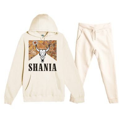 Howdy Shania Name Bull Skull Punchy Western Cowgirl Style Premium Hooded Sweatsuit Set