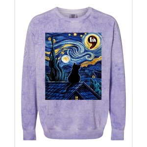 Halloween Starry Night Black Cat Comma La Kamala Harris Colorblast Crewneck Sweatshirt