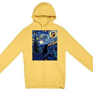 Halloween Starry Night Black Cat Comma La Kamala Harris Premium Pullover Hoodie