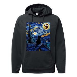 Halloween Starry Night Black Cat Comma La Kamala Harris Performance Fleece Hoodie