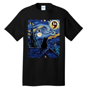 Halloween Starry Night Black Cat Comma La Kamala Harris Tall T-Shirt