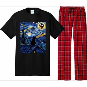 Halloween Starry Night Black Cat Comma La Kamala Harris Pajama Set