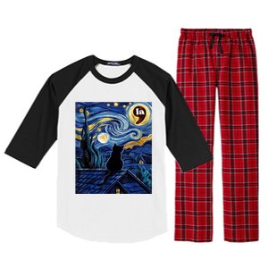 Halloween Starry Night Black Cat Comma La Kamala Harris Raglan Sleeve Pajama Set