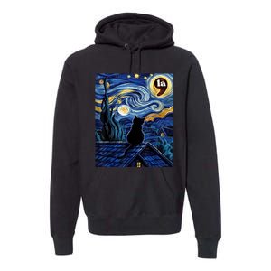 Halloween Starry Night Black Cat Comma La Kamala Harris Premium Hoodie