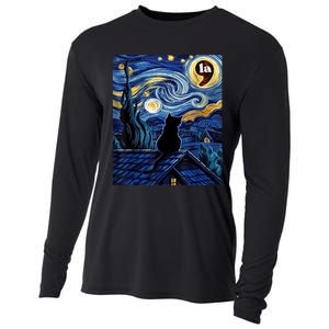 Halloween Starry Night Black Cat Comma La Kamala Harris Cooling Performance Long Sleeve Crew