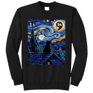 Halloween Starry Night Black Cat Comma La Kamala Harris Tall Sweatshirt