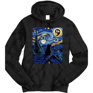 Halloween Starry Night Black Cat Comma La Kamala Harris Tie Dye Hoodie