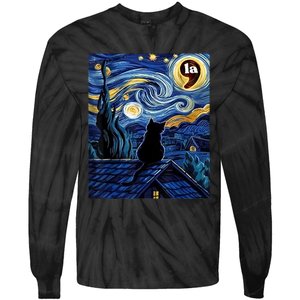 Halloween Starry Night Black Cat Comma La Kamala Harris Tie-Dye Long Sleeve Shirt