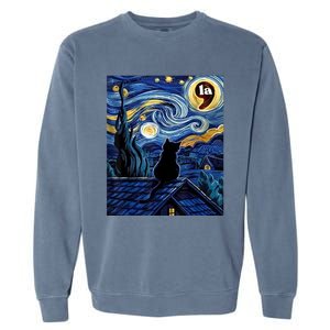 Halloween Starry Night Black Cat Comma La Kamala Harris Garment-Dyed Sweatshirt