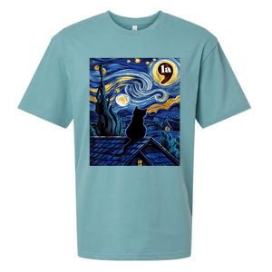 Halloween Starry Night Black Cat Comma La Kamala Harris Sueded Cloud Jersey T-Shirt