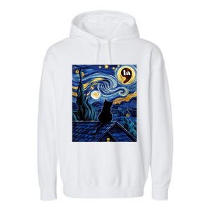 Halloween Starry Night Black Cat Comma La Kamala Harris Garment-Dyed Fleece Hoodie