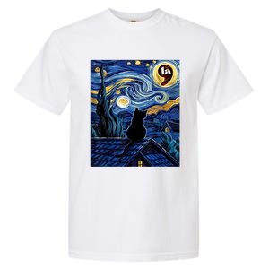 Halloween Starry Night Black Cat Comma La Kamala Harris Garment-Dyed Heavyweight T-Shirt