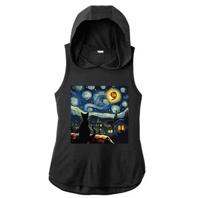 Halloween Starry Night Black Cat Comma La Kamala Harris Ladies PosiCharge Tri-Blend Wicking Draft Hoodie Tank