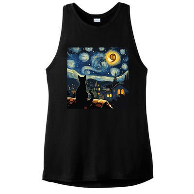 Halloween Starry Night Black Cat Comma La Kamala Harris Ladies PosiCharge Tri-Blend Wicking Tank