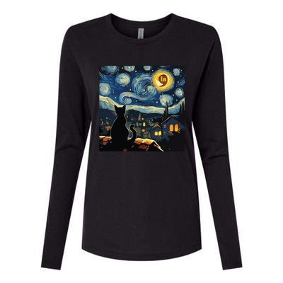 Halloween Starry Night Black Cat Comma La Kamala Harris Womens Cotton Relaxed Long Sleeve T-Shirt