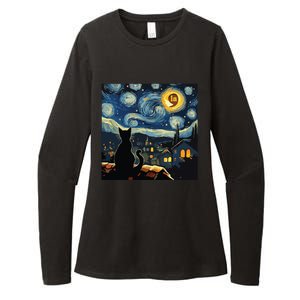 Halloween Starry Night Black Cat Comma La Kamala Harris Womens CVC Long Sleeve Shirt