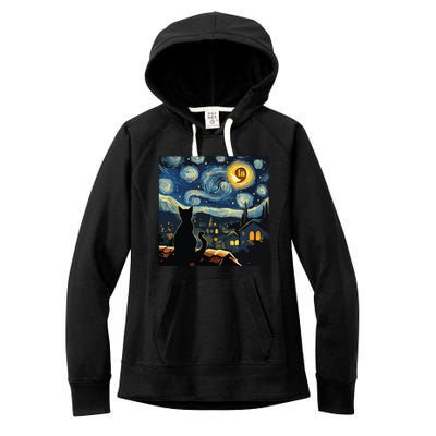 Halloween Starry Night Black Cat Comma La Kamala Harris Women's Fleece Hoodie