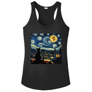 Halloween Starry Night Black Cat Comma La Kamala Harris Ladies PosiCharge Competitor Racerback Tank