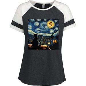 Halloween Starry Night Black Cat Comma La Kamala Harris Enza Ladies Jersey Colorblock Tee