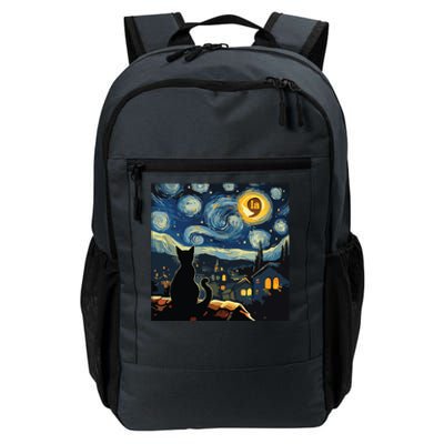 Halloween Starry Night Black Cat Comma La Kamala Harris Daily Commute Backpack