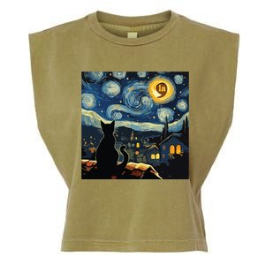 Halloween Starry Night Black Cat Comma La Kamala Harris Garment-Dyed Women's Muscle Tee