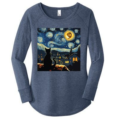 Halloween Starry Night Black Cat Comma La Kamala Harris Women's Perfect Tri Tunic Long Sleeve Shirt