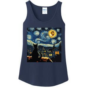 Halloween Starry Night Black Cat Comma La Kamala Harris Ladies Essential Tank