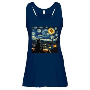 Halloween Starry Night Black Cat Comma La Kamala Harris Ladies Essential Flowy Tank