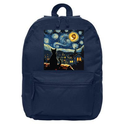 Halloween Starry Night Black Cat Comma La Kamala Harris 16 in Basic Backpack