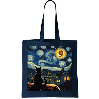 Halloween Starry Night Black Cat Comma La Kamala Harris Tote Bag