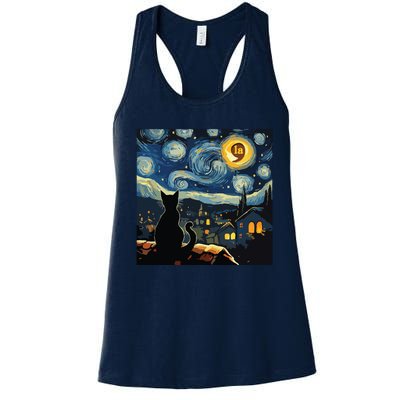 Halloween Starry Night Black Cat Comma La Kamala Harris Women's Racerback Tank